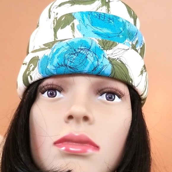 50's Whimsical Turq Stacked Layer Birthday Cake Floral Cloche Gorg Hat EUVC ooak - Picture 5 of 15